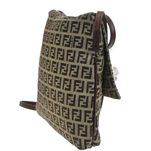 FENDI Logo Zucchino Shoulder Bag Canvas Leather Brown GHW Italy 35KA644 - Picture 3 of 16
